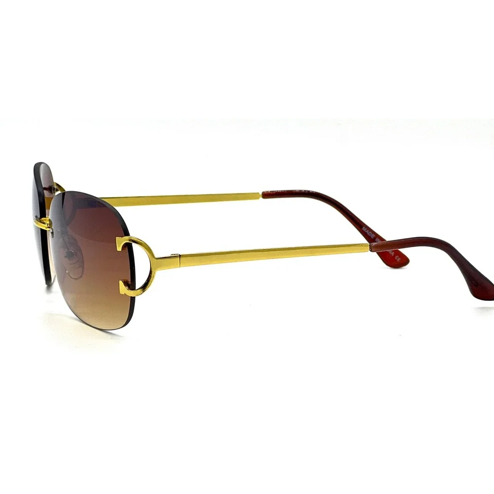 Rimless Sunglasses Gold Frame Gradient Black Lens Fashion Shades Street Wear New
